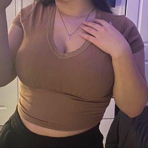 Tanish-Brown V-Neck CropTop.